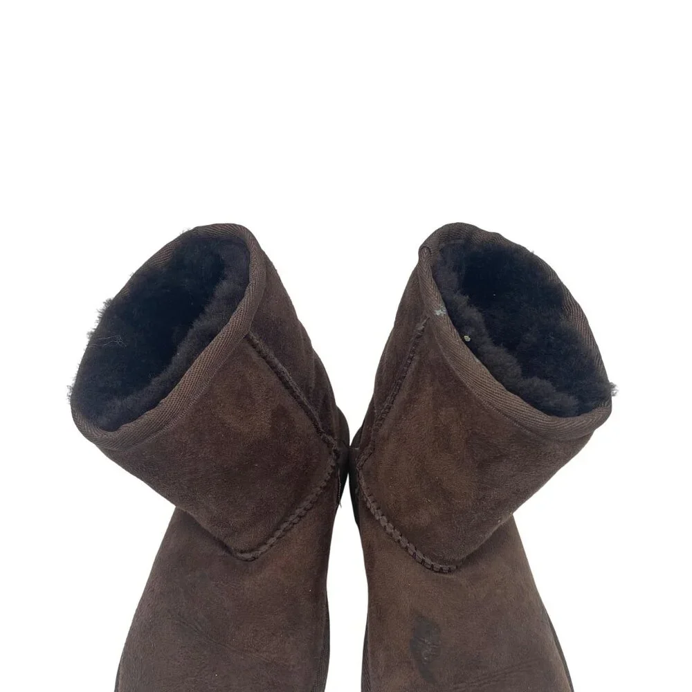 Ugg Girls Brown Suede Mid‎ Calf Boots Size 12 Shearling Lining Outdoor Sole